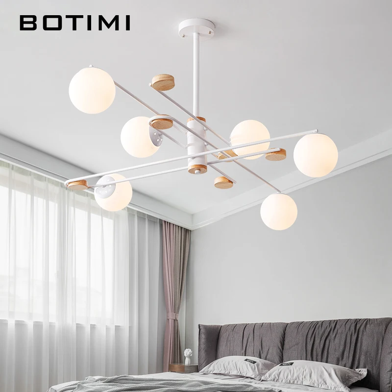 BOTIMI Стекло шар светодиодный Люстра для Гостиная Творческий Спальня люстры подвесной металлический обеденный светильник деревянные дома деко лампы