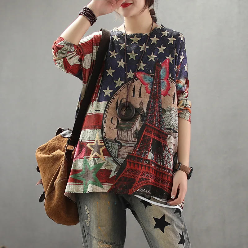 Осенне летний свитер для женщин в стиле ретро свободные пуловеры вязаные топы с