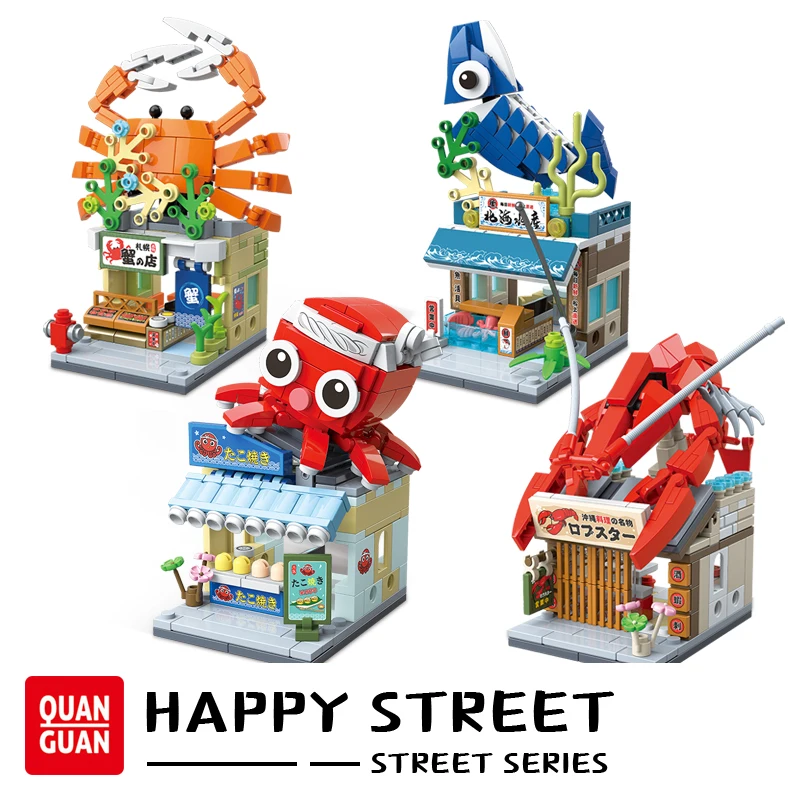 

City Happy Street View Seafood House Building Blocks Toys Architecture Model Octopus Shrimp Crab Bricks Block Children Toy Gift