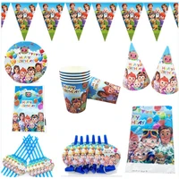 cocomelon theme birthday party supplies family party tablecloth paper cups plates straws kids toy baby shower