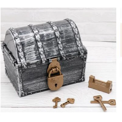 Silver with 2 Locks Детская игрушка пиратский чехол с сокровищами пластиковый ретро большой ящик для хранения костюм на Хэллоуин реквизит для мальчиков подарки - Цвет: Silver with 2 Locks