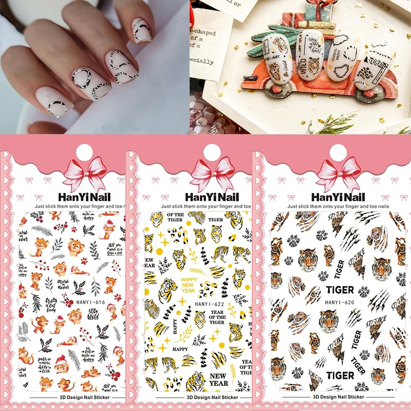 Новогодняя наклейка для дизайна ногтей для женщин деоконация для ногтей дизайн года тигра наклейка на спину тонкая фольга слайдер наклейки для ногтей HY012