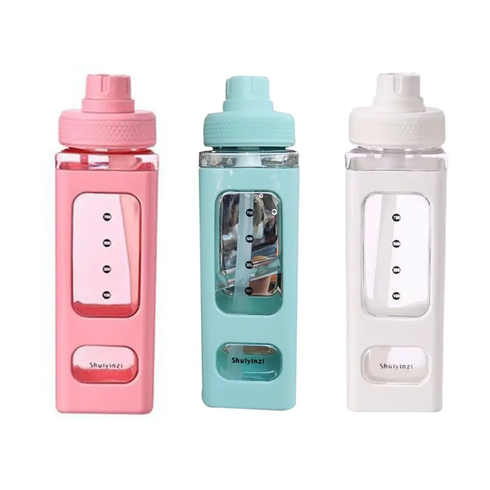 

700ml/900ml Water Bottle With Straw Sport Plastic Portable Square Drinking Bottle For Girl Cute Juice Tea Water Cups