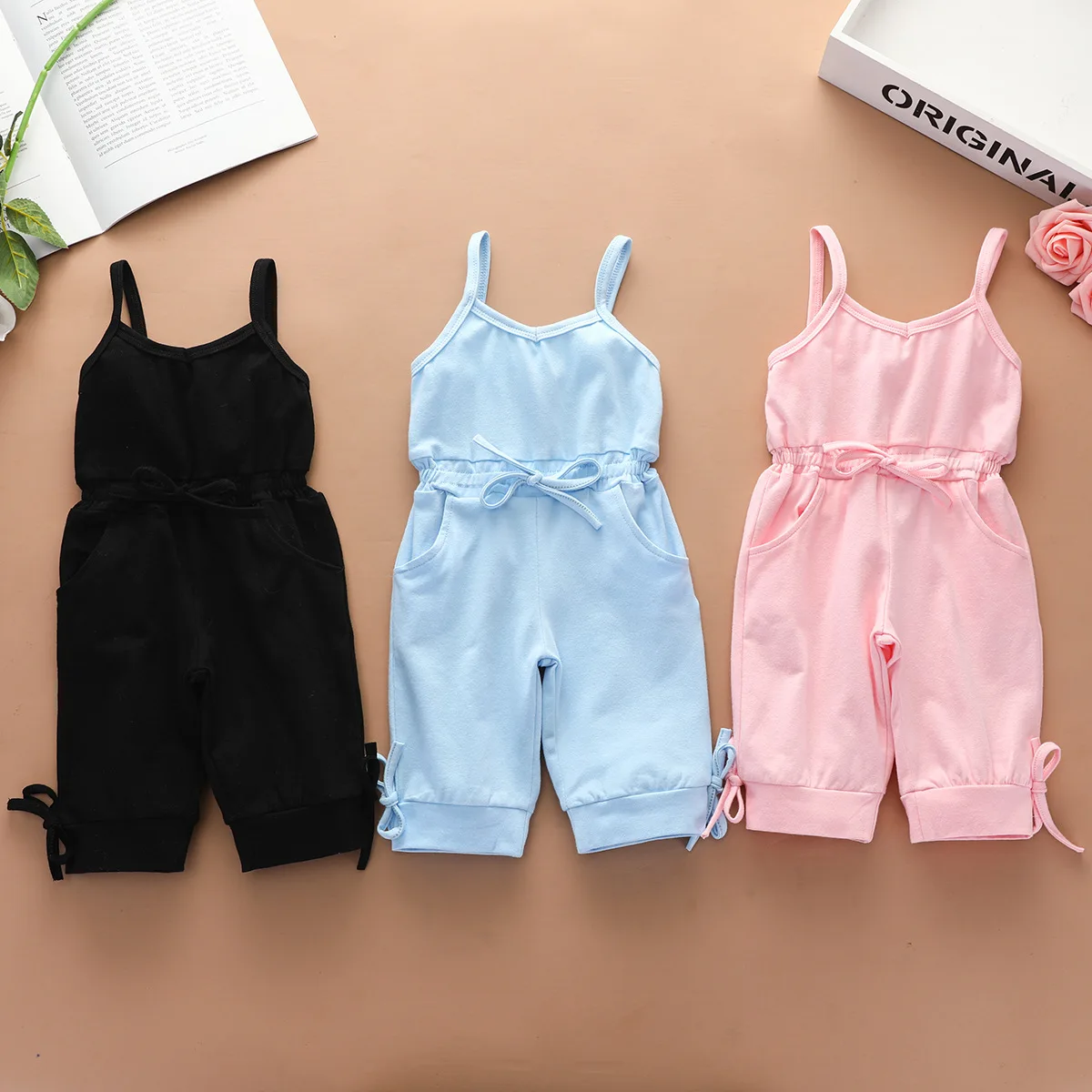 

Summer New Fashion Sweet Cute Casual Kids Baby Toddler Girl Jumpsuit Romper Solid Sling Suspender Overalls Trousers Outfits