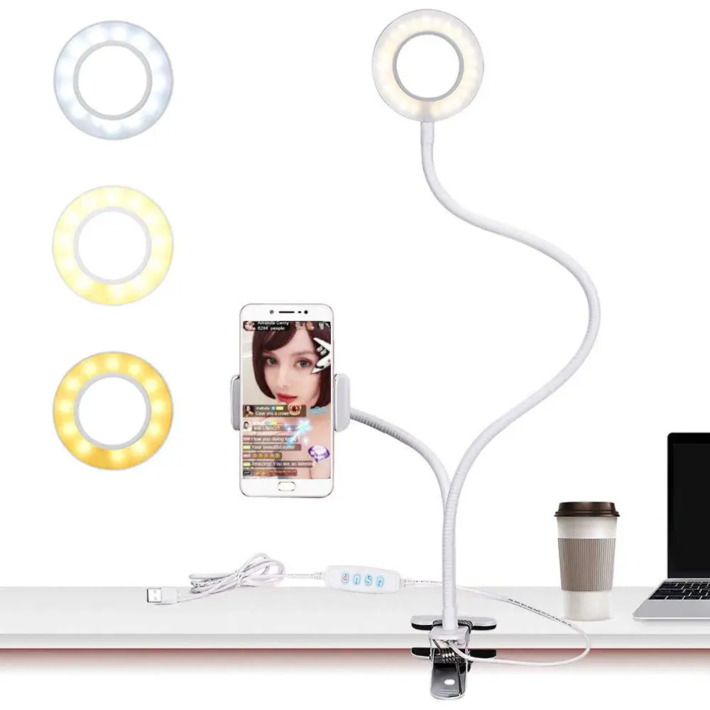 Светодиодный кольцевой светильник для селфи с держателем сотового телефона