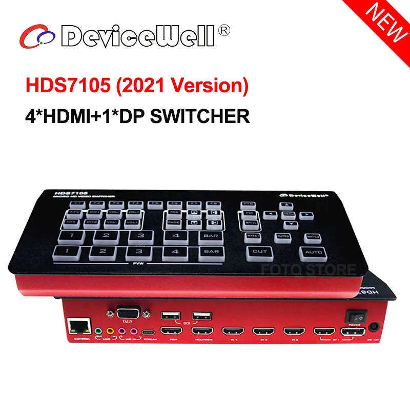 

Супер мини-переключатель DeviceWell HDS7105 V2021 4 * HDMI + 1 DP входы видео Тип C интерфейсный переключатель для новых медиа прямых трансляций Youtube