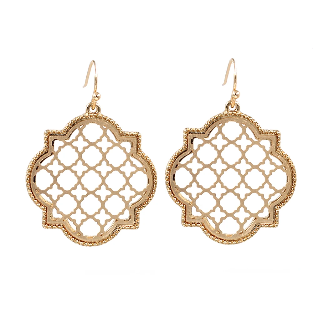 

2021 Spring New Arrivals Geometric Mixed Colors Frame Hollow Out Filigree Dangle Earrings For Women Girls Fashion Jewelry Decor