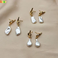 kshmir new delicate temperament irregular pearl earnail metal gold knot earrings suitable for round face female earwork jewelry