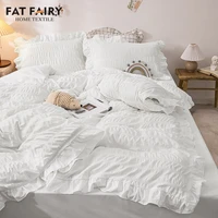 high quality white seersucker fabric bedding setnordic covers for bed 150single double duvet cover set pillowcases bedclothes