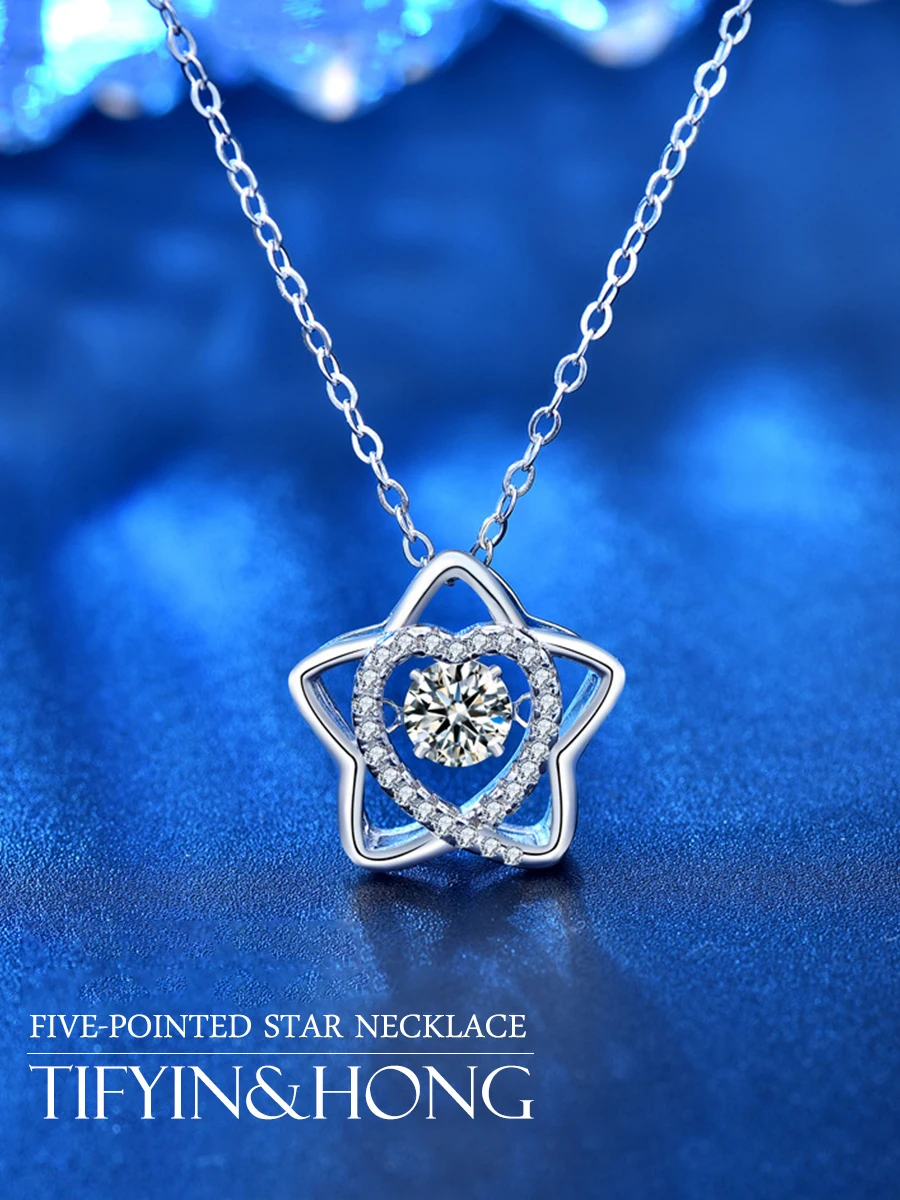 

2021 популярный кулон с пятиконечными звездами в форме сердца однотонный Романтический камень бриллиант в каратах цепочка бесплатная достав...