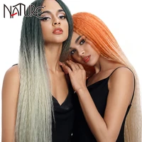 nature hair afro kinky straight fake hair weave long braided wig 38inch lace wigs for black women ombre green orange cosplay wig