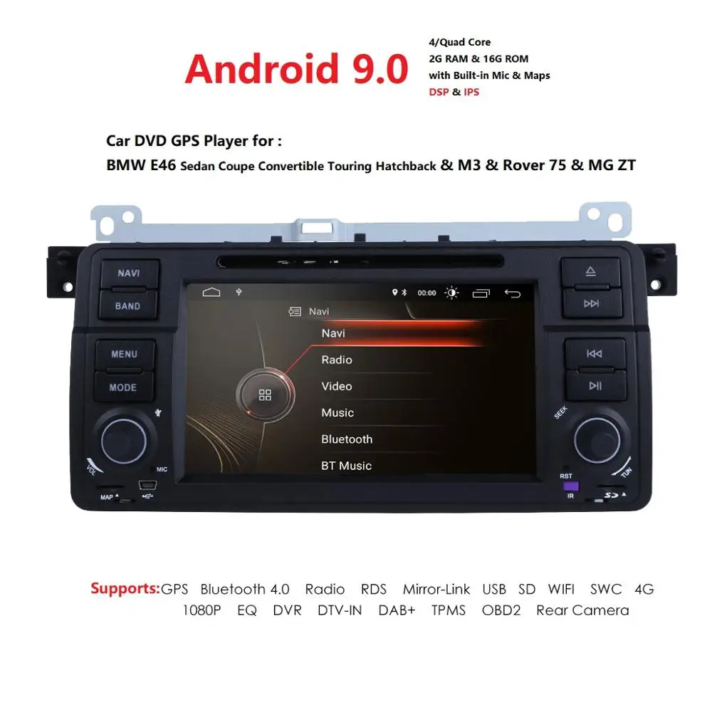1 Din Android 9 0 Автомобильный DVD плеер для BMW E46 M3 318/320/325/330/335 Rover 75 1998 2006 gps навигации BT Wi