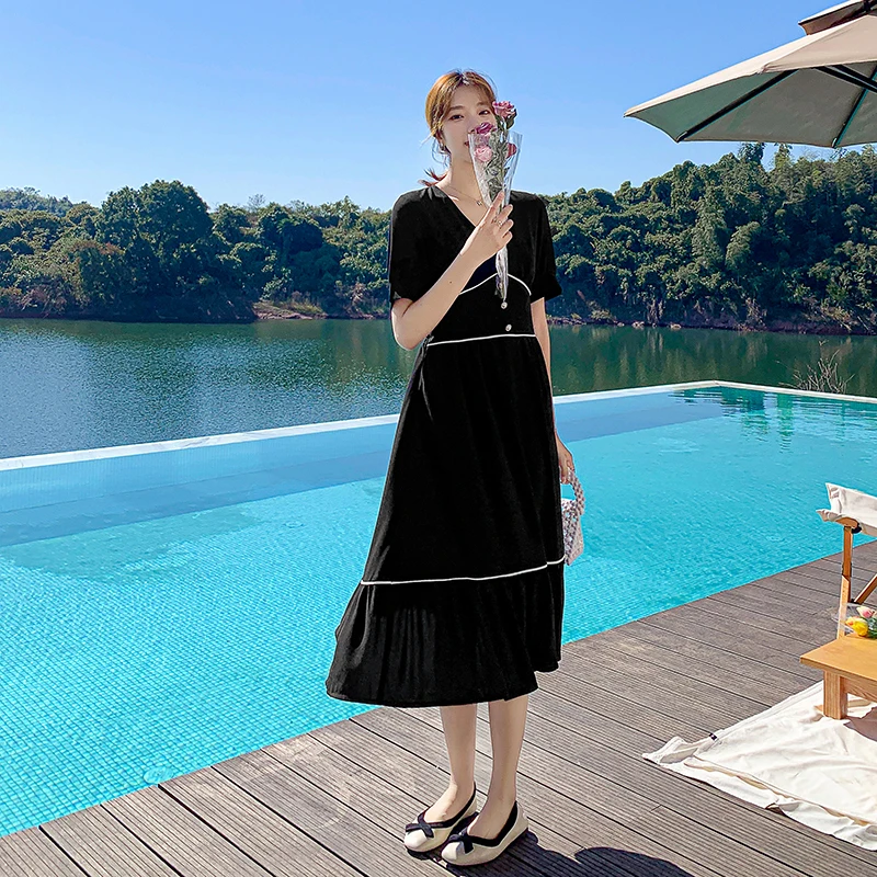 

Dress Women Summer Vintage Vestidos Largos Verano Vetement Femme V-Neck Casual Robe Dresses Formoda Mujer Sukienka Midi Kleid