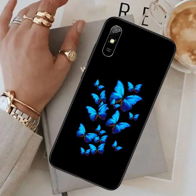 

cartoon Blue Butterfly Phone Case For Xiaomi Redmi Note 4 4x 5 6 7 8 pro S2 PLUS 6A PRO