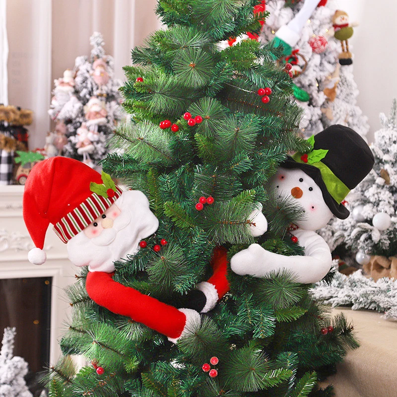 

Милый Санта-Клаус, плюшевые игрушки, верхняя часть рождественской елки, украшение-снеговик, праздничное украшение, атмосфера, Рождественск...
