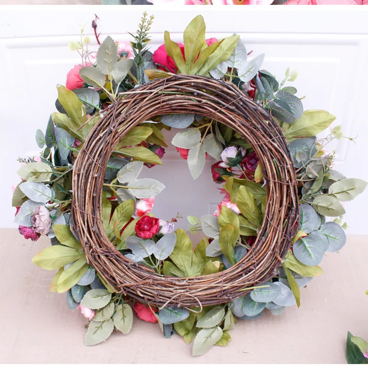Christmas Wreath Artifical Flowers Fall Red Floral Door Decoration Front Indoor Wreaths Handmade Rattan | Дом и сад