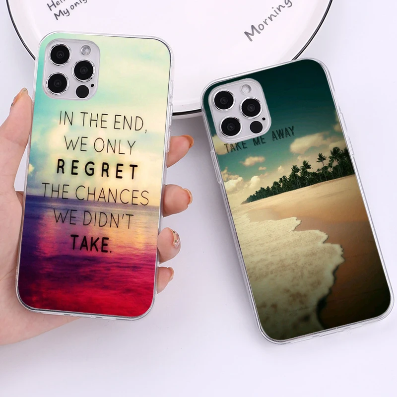 For iPhone 11 12 13 Pro Max Mini 8 7 Plus 6S 6 X XS XR 5S SE2 Transparent Case Ocean Sunset Sunrise Seaside Retro Silicone Cover | Мобильные
