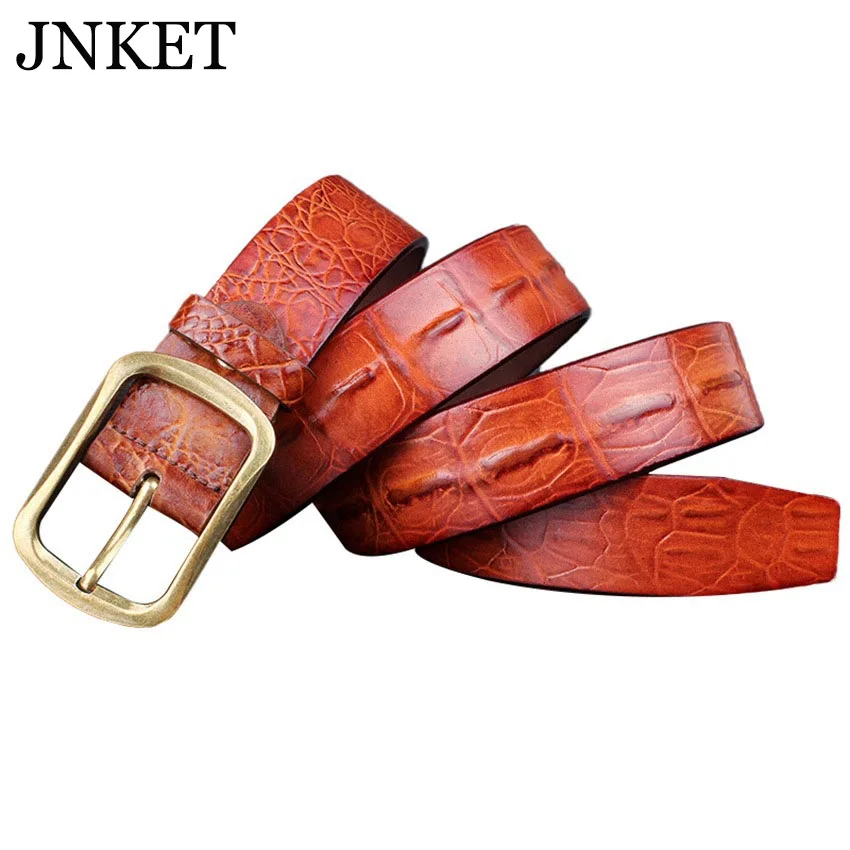 JNKET Fashion Men Cow Leather Crocodile Waistband Casual Pin Buckle Waist Belt Cinturon