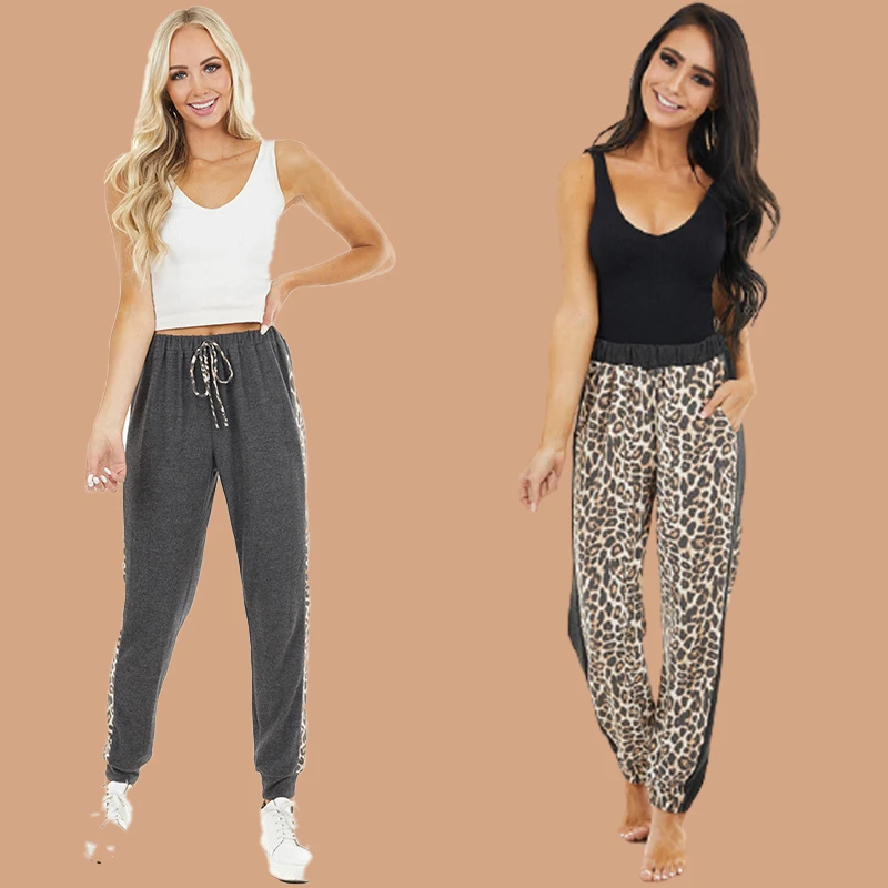 

Spring Autumn Street hipster Splicing side Leopard Knitted Harem pants Loose High waist trousers oversize sweatpants women