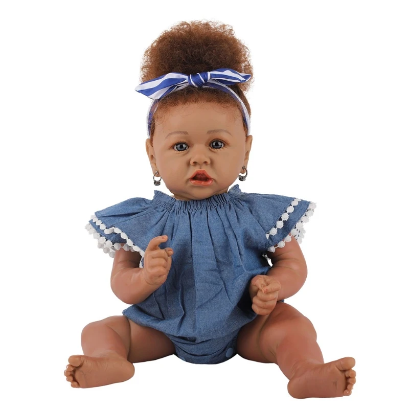 

23inch Baby Play Doll Washable African Girl Doll Realistic Newborn Doll 54DA