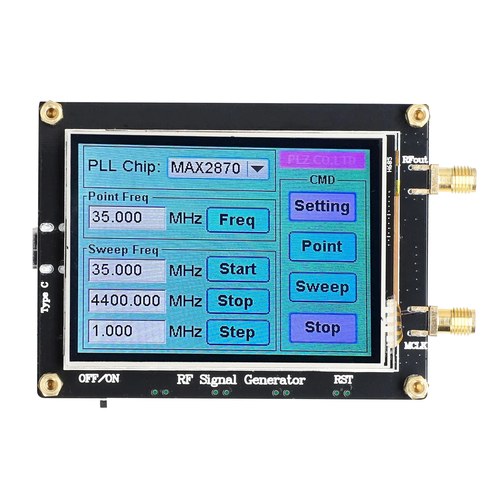 

Генератор сигналов MAX2870, частота 23,5-6000 МГц, сенсорный ЖК-экран