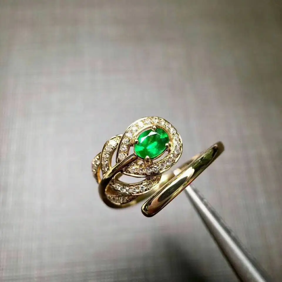 

MeiBaPJ High Quality Natural Emerald Gemstone Feather Ring for Women Real 925 Sterling Silver Charm Fine Wedding Jewelry