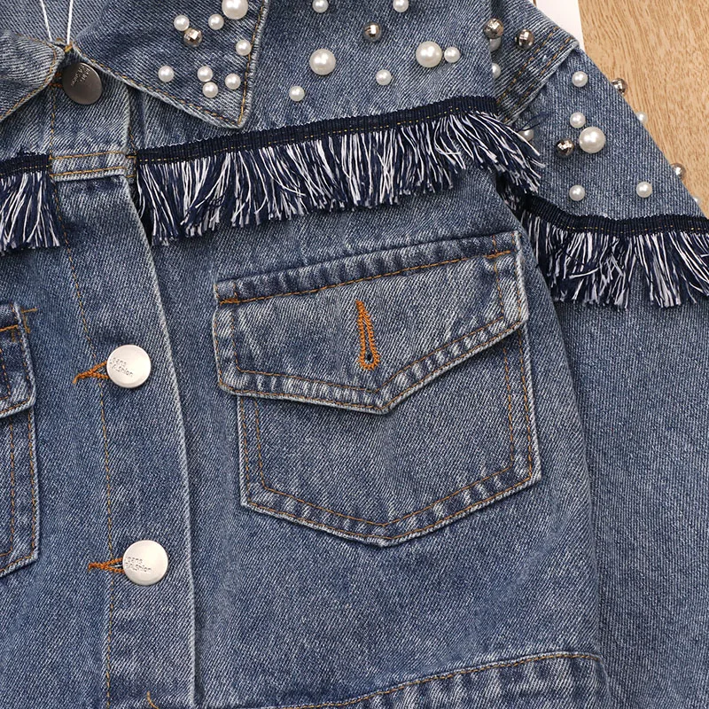Подростковая Осенняя джинсовая куртка для маленьких девочек пальто модная