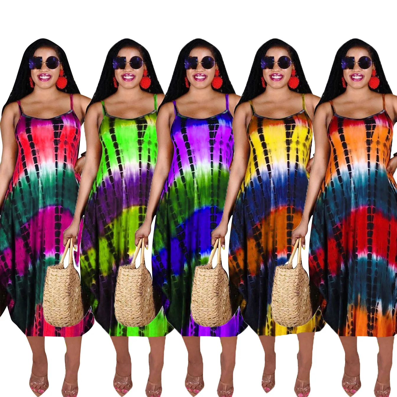 

Irregular Sling Sleeveless O-neck Printing Casual Loose Long Dress Women Summer Beach Evening Party Sundress Dresses Vestidos