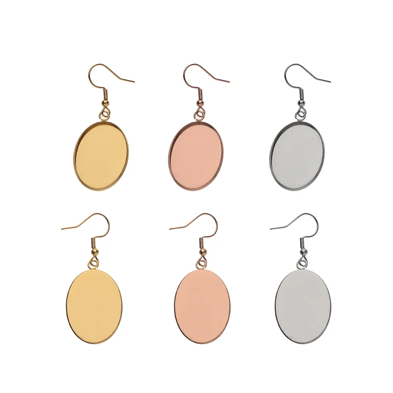 

6pcs Stainless Steel Rose Gold 18x25mm Oval Blank Bezel with Hook Earring Base For DIY Jewelry Making Charms Accessories