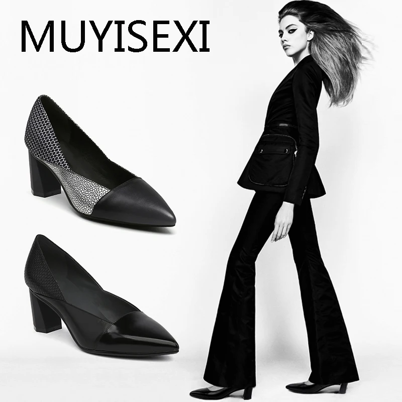 Туфли-лодочки женские из натуральной кожи на высоком каблуке с острым носком для