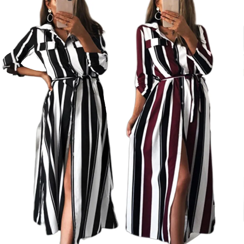 Кардиган На Пуговицах Платье Отворот Отложной Воротник Вертикальная Полоска