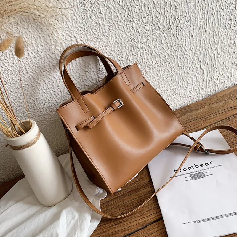 

Burminsa Vintage Soft Small Women Handbags Belt Design Female Shoulder Bags High Quality PU Work Ladies Tote Bags Autumn 2020