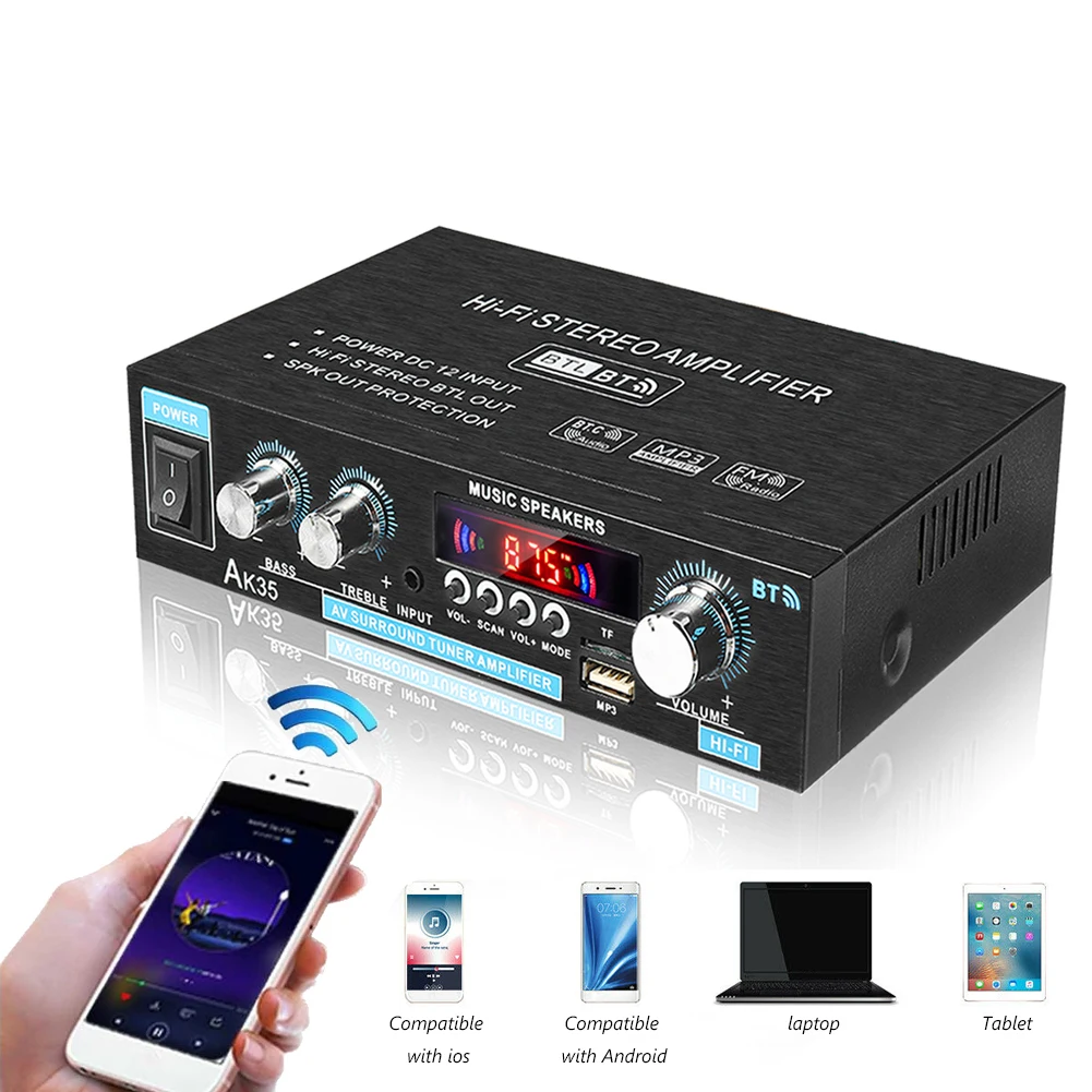 AK35 800 Вт домашние Автомобильные усилители мощности аудио Bluetooth 5 0 объемный звук FM