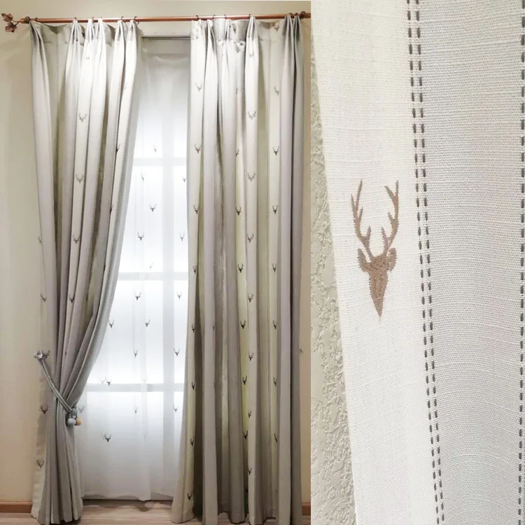 

2021 New Simple Modern Nordic Elk Striped Embroidered Curtain Children's Room Curtains for Living Dining Room Bedroom