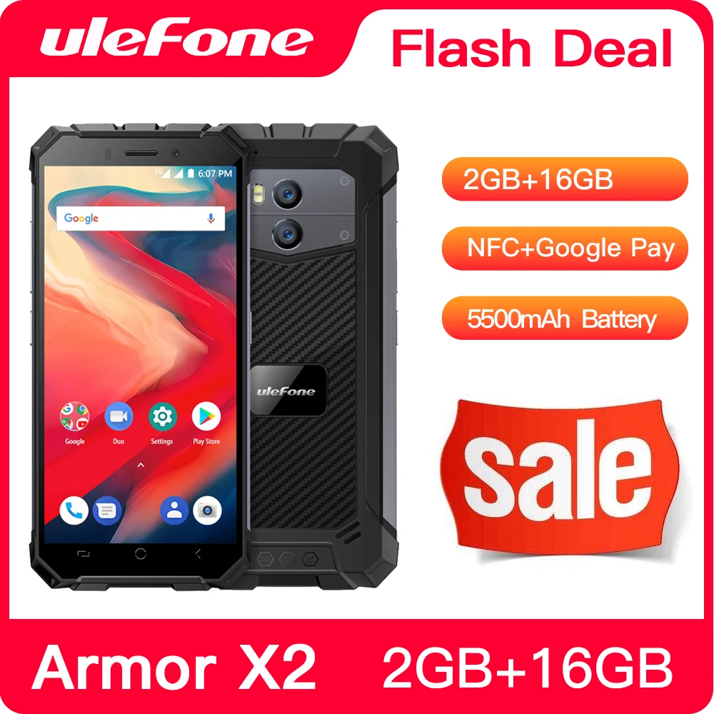 Смартфон Ulefone Armor X2 влагозащита IP68 3G HD экран 5 дюйма четырёхъядерный на базе Android 8 1
