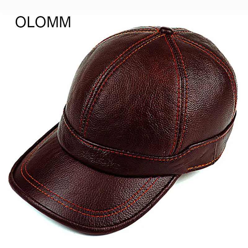 Кепка B64 мужская из натуральной воловьей кожи стильная теплая шапка в армейском