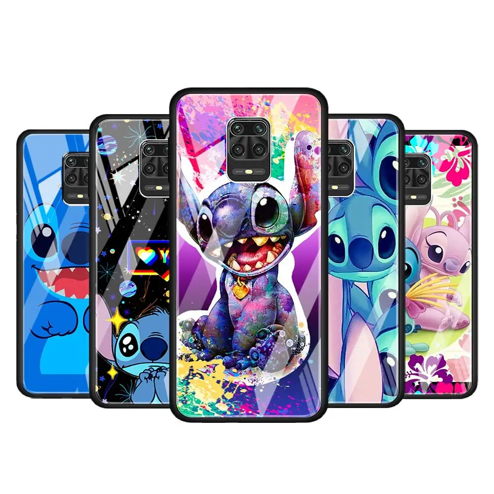 

Stitch cartoon cute for Xiaomi Redmi Note 10 Pro Max 10S 9T 9S 9 8T 8 7 Pro 5G Luxury Tempered Glass Phone Case Cover