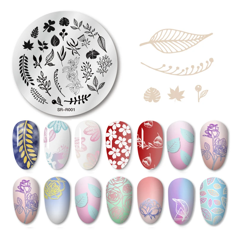 Таблички для стемпинга ногтей с натуральными растениями|Шаблоны дизайна ногтей|