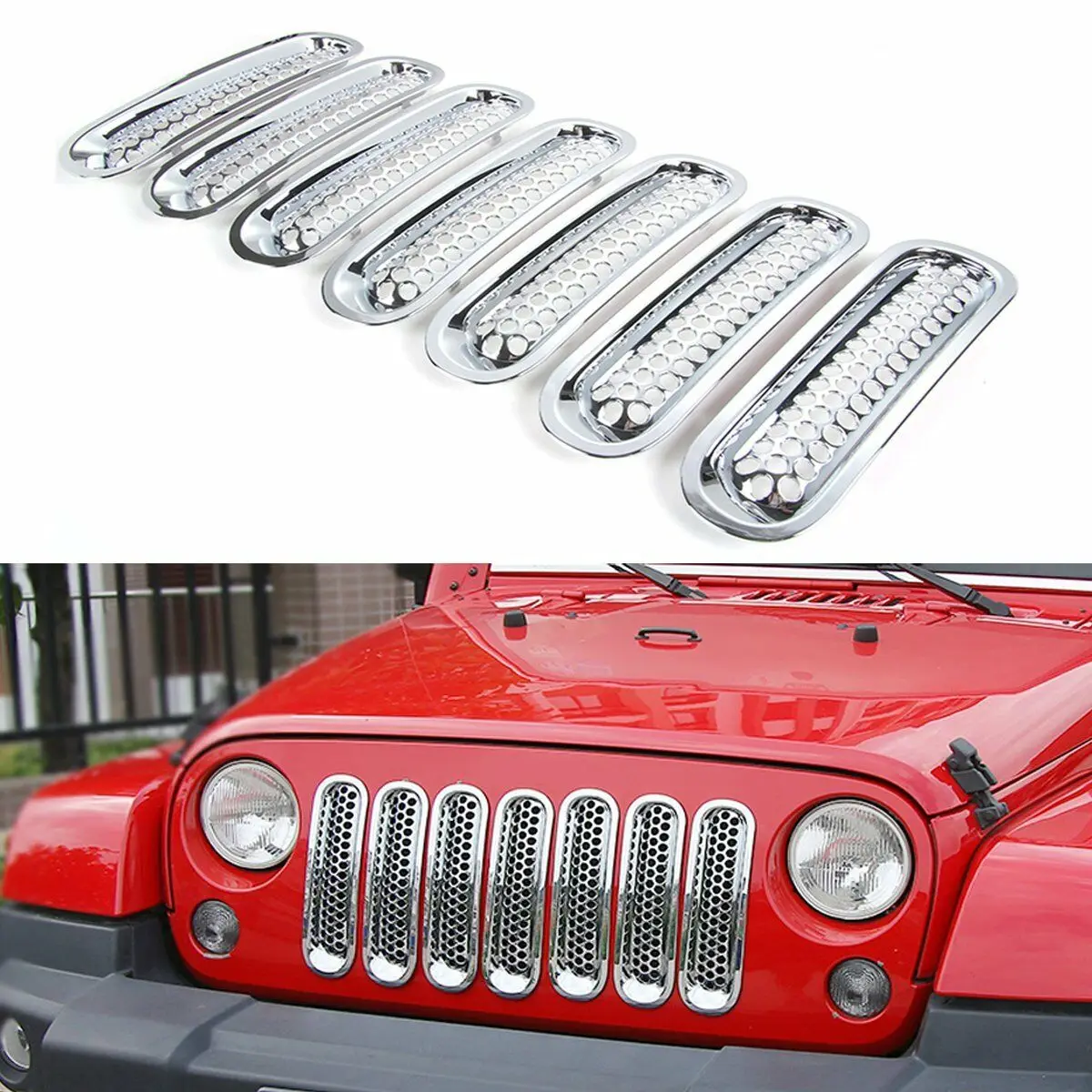 

7Pcs Clip-in Front Insert Mesh Grille Cover for 2015+ for Jeep Wrangler JK Unlimited
