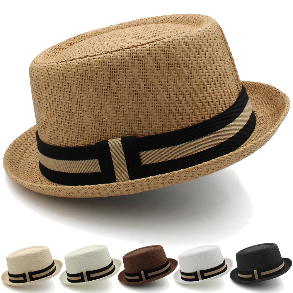 Men Women Classical Straw Pork Pie Hats Fedora Sunhats Trilby Caps Summer Boater Beach Outdoor Travel Party Size US 7 1/4 UK L | Аксессуары