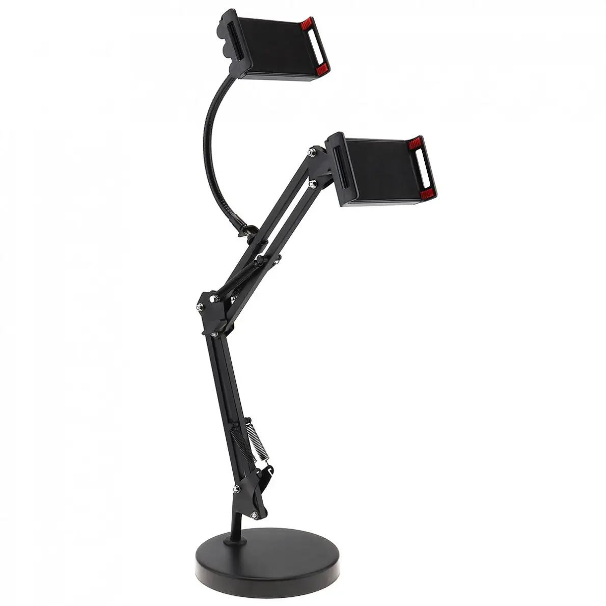 

Extendable Double Tablet Cell Phone Holder with Suspension Boom Scissor Long Arm Mount Stand for Broadcast Video Chatting