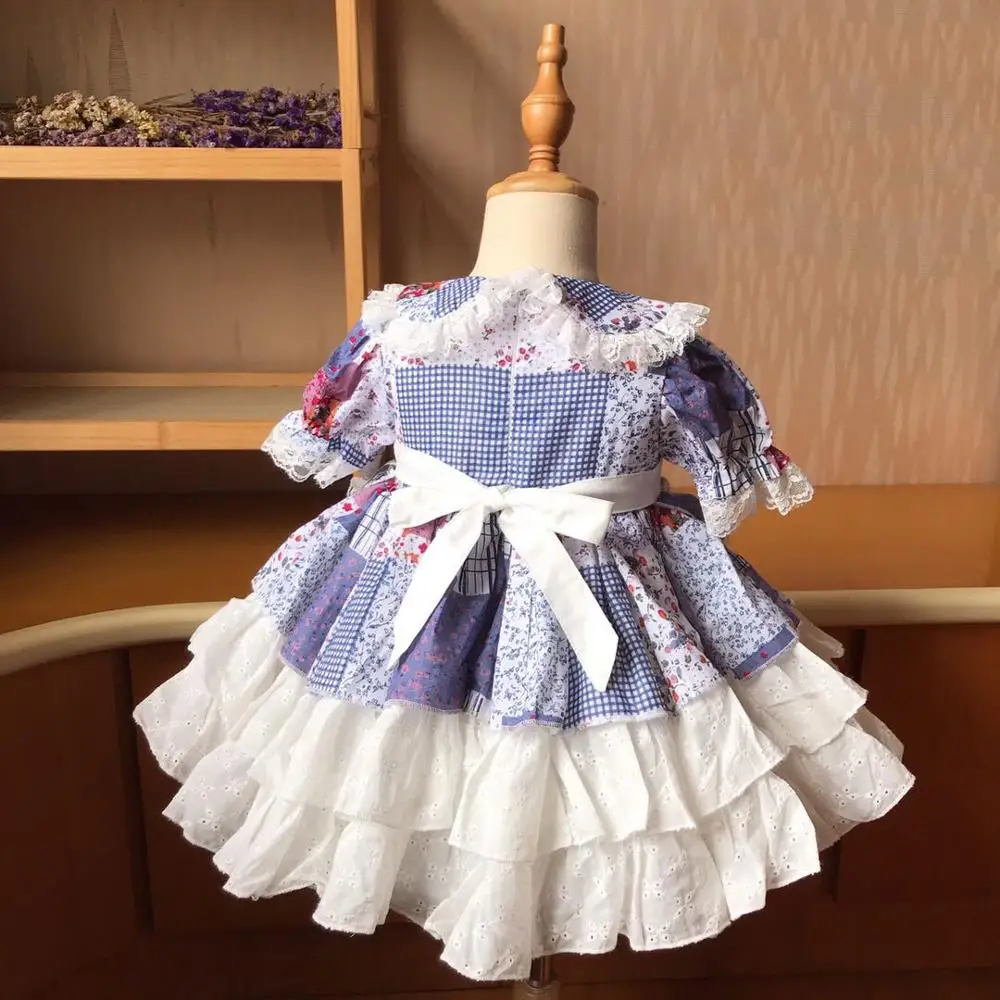 

Spring Summer Spanish Lolita Party Pink Flowers Dress For Bady Girls Princess Short Sleeve Bow Ball Gown dress