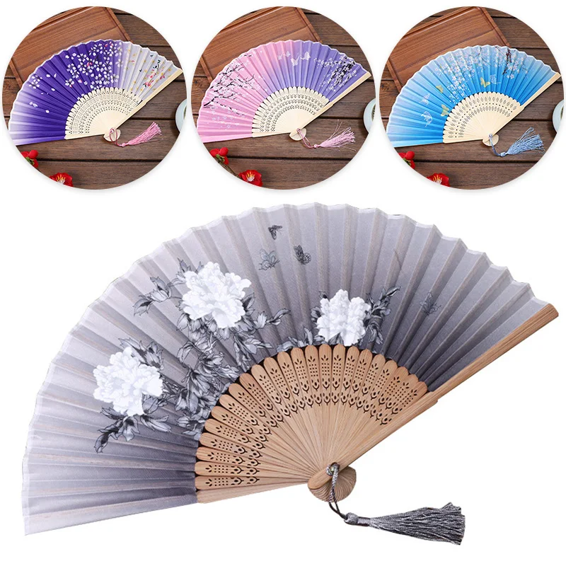 

Vintage Style Bamboo Silk Folding Fan Chinese Pattern Art Craft Gift Weddding Home Decoration Ornaments Dance Hand Fan gift