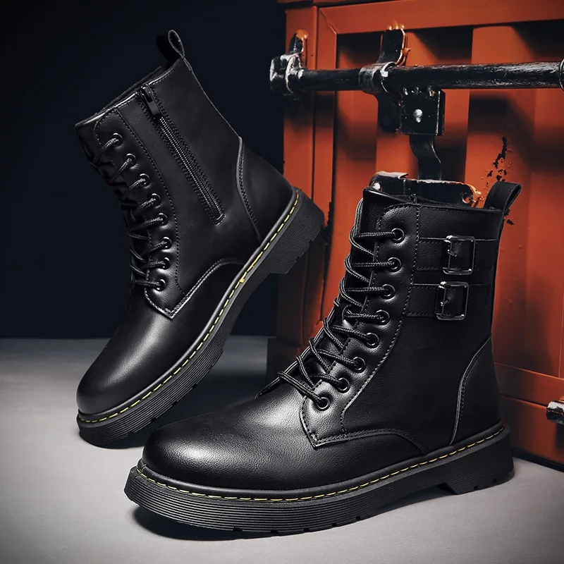 Красивые сапоги мужские популярные высокие ботинки в британском стиле черные