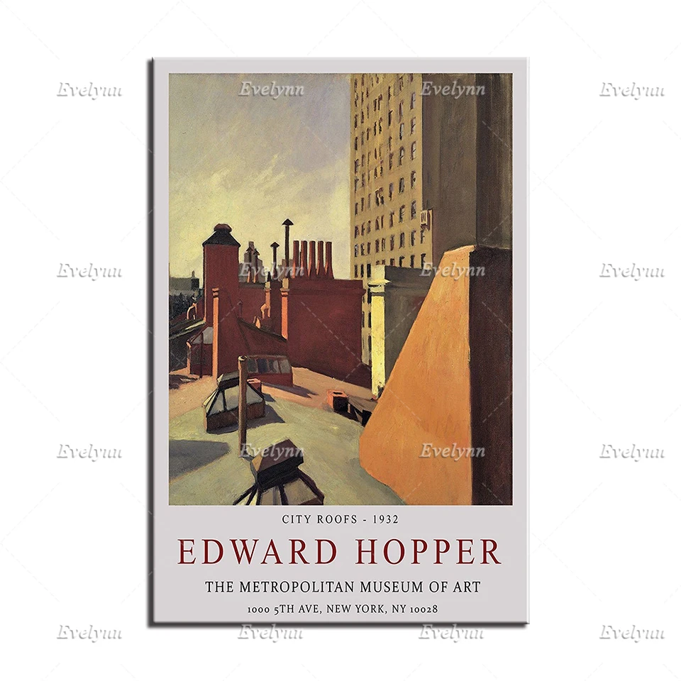 Выставочный плакат Эдварда Хоппер крыши города Настенный декор реализм