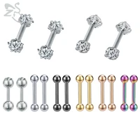 zs 1 pair colorful stainless steel stud earring 16g cz crystal double round star ear helix cartilage conch piercing jewelry