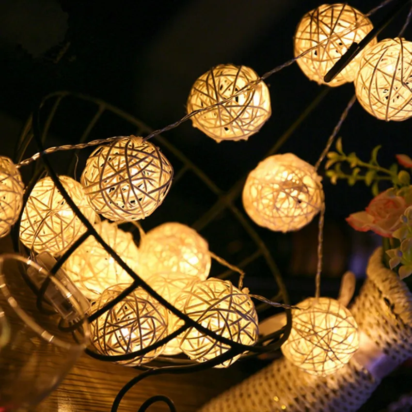 5M LED Rattan Balls Light Strings Decorations Christmas Decoration Lights Charm Battery Wedding Party New Year 2022 Decor | Дом и сад