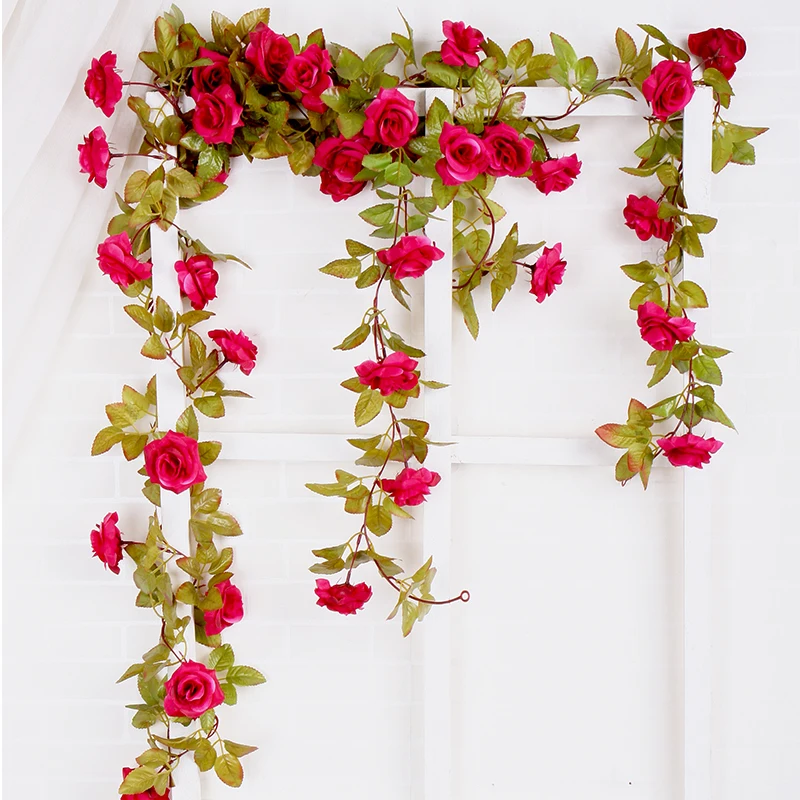 

230cm Fake Artificial Roses Flowers Rattan String Vines Green Plants Home Wedding Garden Decoration Hanging Garland Wreath Wall