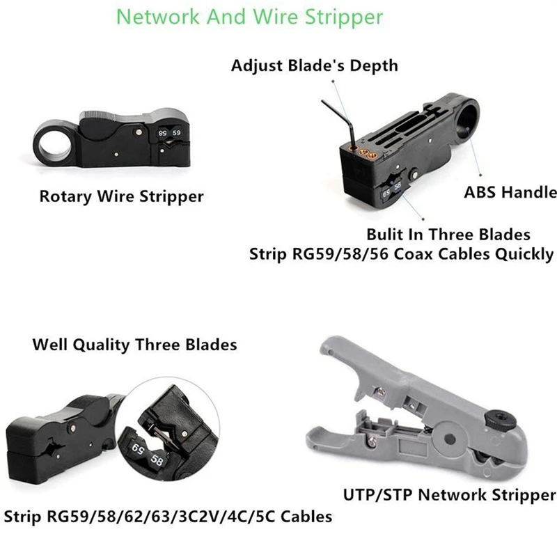 14Pcs/Set RJ45 RJ11 RJ12 CAT5 Portable LAN Network Repair Tool Kit Utp Cable Tester and Plier Crimper Plug Clamp