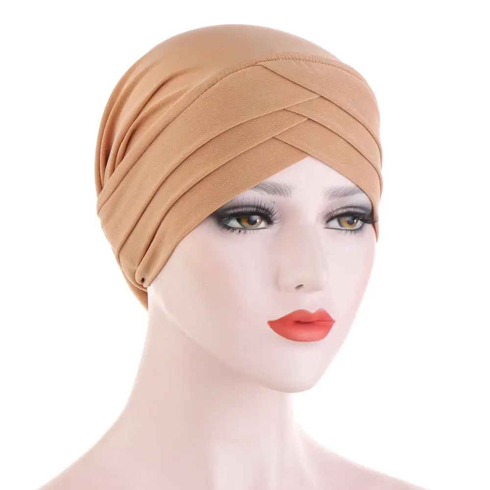 

2pcs/lot fashion crystal hemp women turban bonnets forehead cross Muslim head wrap bottom cap hide hair slouchy cap TB-60